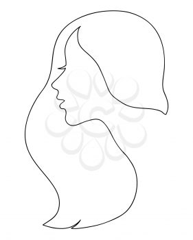 Woman profile with long hair. Portrait female beauty concept. Continuous line drawing vector illustration