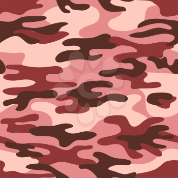 Seamless classic camouflage pattern. Camo fishing hunting vector background. Masking red brown pink color military texture wallpaper. Army design for fabric paper vinyl print