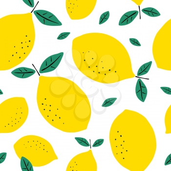 Seamless pattern with lemons. Citrus fruits modern texture on white background. Abstract vector graphic illustration
