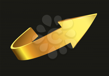 Gold arrow sign and black background. Business concept