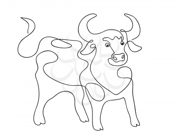 Bull isolated on white background. Hand drawn vector illustration line art style