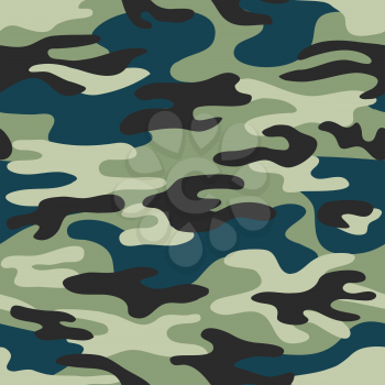 Seamless classic camouflage pattern. Camo fishing hunting vector background. Masking green blue grey black color military texture wallpaper. Army design for fabric paper vinyl print