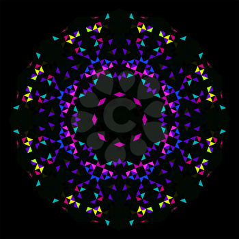 Abstract Geometric Bright Kaleidoscope Pattern. Circle Symmetric Design. Round Flower Ornament.