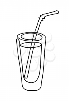 Drink Glass with Straw Line art style icon. Continuous line drawing vector illustration