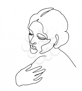 Woman portrait. Body care and spa concept. Contour line drawing vector illustration