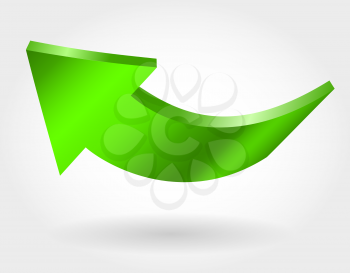Green up arrow and neutral white background. 3D vector illustration. Symbol of economic growth