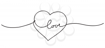 Heart. Happy Valentines Day. Abstract love symbol with handwritten text. Continuous line art drawing vector illustration