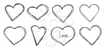 Heart Icon isolated on white background. Set of hand drawn line art love symbol for web site logo, mobile app UI design. Vector illustration outline.
