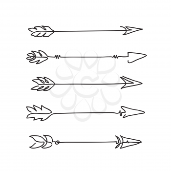 Hipster tribal arrows vector set. Design element collection. Black and white line art