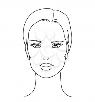 Beautyfull girl face. Attractive young woman portrait female beauty concept. Black and white vector illustration