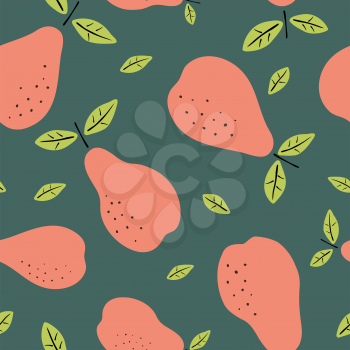 Seamless pattern with pears. Fruits modern texture on green background. Abstract vector graphic illustration.