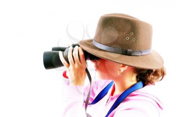 Royalty Free Photo of a Young Girl Looking Through Binoculars