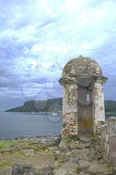 Garita tower at Santiago Fortress, Spanish fort in Portobelo Panama
