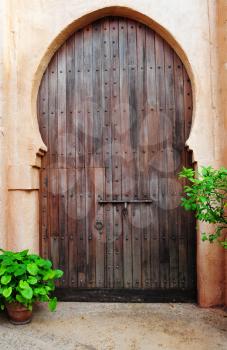 Beautiful wooden door on a midlle eastern bulding entrance