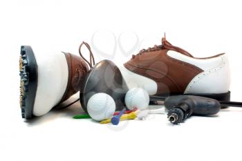 Golf shoes and accesories isolated on a white background
