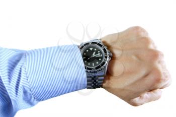 Executive arm showing a wrist watch isolated on white