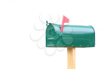 Plane green metal mailbox isolated on white