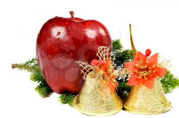 Apple and golden bells isolated on white

