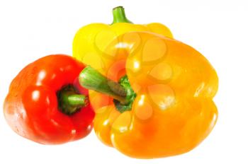 Macro shot of colorful bell peppers isolated on white