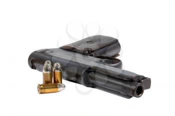 Pistol and Bullets isolated on a white background
