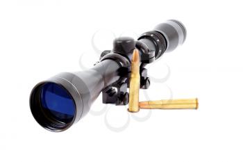Rifle Scope and Bullets isolated on whie