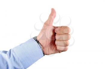 Businessman hand showing thumb up sign