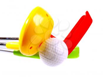 Macro shot of a golf toy set on white