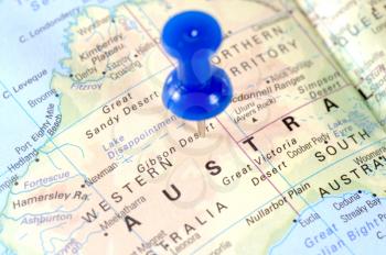 Map of Australia ith a blue tag