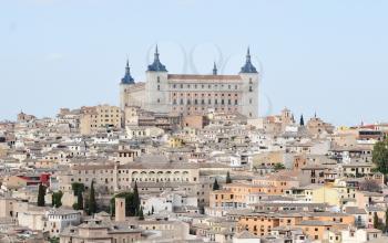 TOLEDO-SPAIN-FEB 20, 2019: The Alcázar of Toledo is a stone fortification located in the highest part of Toledo, Spain. Once used as a Roman palace in the 3rd century
