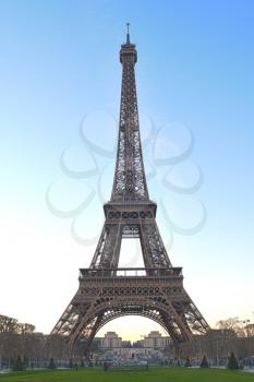 View of the Eiffel Tower from Chaps de Mars in Paris