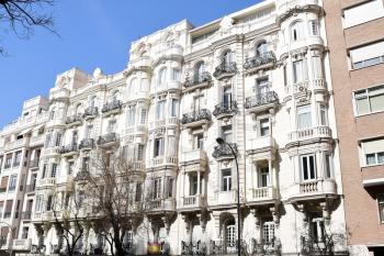 MADRID-SPAIN-FEB 19, 2019: The architecture of Madrid has preserved the look and feel of many of its historic neighbourhoods and streets, even though Madrid possesses a modern infrastructure.