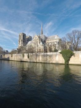 Notre Dame Cathedral seen from across the Siene, Paris     