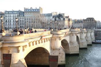 PARIS-FRANCE-FEB 24, 2019: The Pont Neuf  is the oldest standing bridge across the river Seine in Paris, France.                             