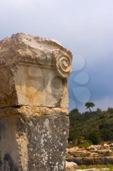 The detail of the ancient Lycian structure in Patara, Turkey. 