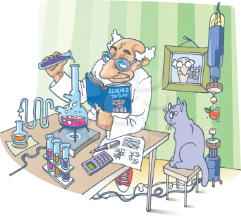 A picture about the Scientist, his Cat and a strange experiments.