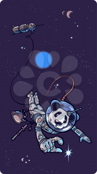 Panda the astronaut is happy to find the small shining star in outer space.
Editable vector EPS v9.0 file. Enjoy!
