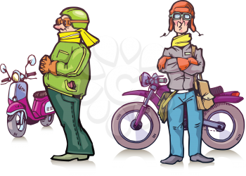 The bikers are standing near their bikes.
Editable vector EPS v9.0