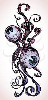 Two tattoo-style decorative horrible eyes looking at the different sides.
Editable vector EPS v9.0