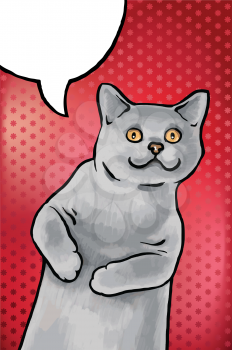 The cheerful gray cat is saying something. This picture looks like a greeting card, isn't it?
Editable vector EPS v9.0
