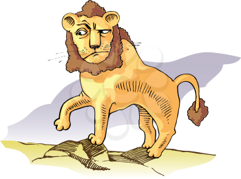 Surprised lion standing on the stones. Editable vector EPS v9.0