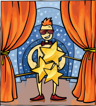 Naked emcee covered by the stars on the stage.
Editable vector EPS v9.0
