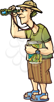 A traveler with the binoculars and the topographic map.
Editable vector EPS v9.0