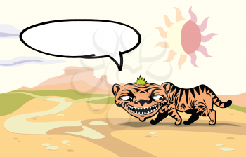 Walking tiger with a speaking bubble (speech balloon). The bubble is placed on an upper layer. Editable vector EPS v9.0