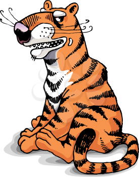 The hand-drawn sketch of the severe tiger.