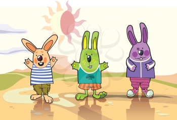 Three rabbits are standing in the middle of a desert under the hot sun.
Includes the editable vector EPS v10.0
Enjoy!