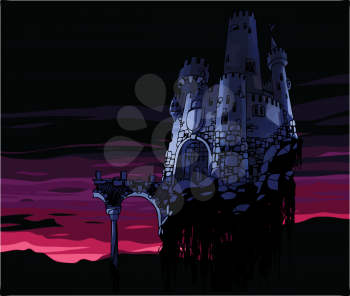 The Dark castle at the sunset.