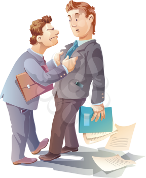 Royalty Free Clipart Image of a Businessman Grabbing Another Man's Suit