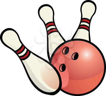 Royalty Free Clipart Image of a Bowling Ball with Pins