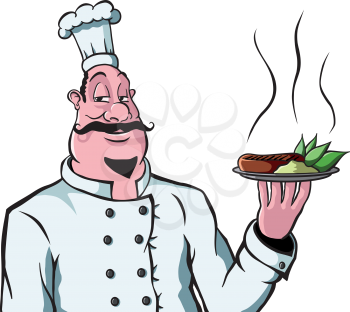 Royalty Free Clipart Image of a Chef Holding Food