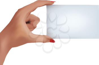 Royalty Free Clipart Image of a Hand Holdinf a Blank Business Card